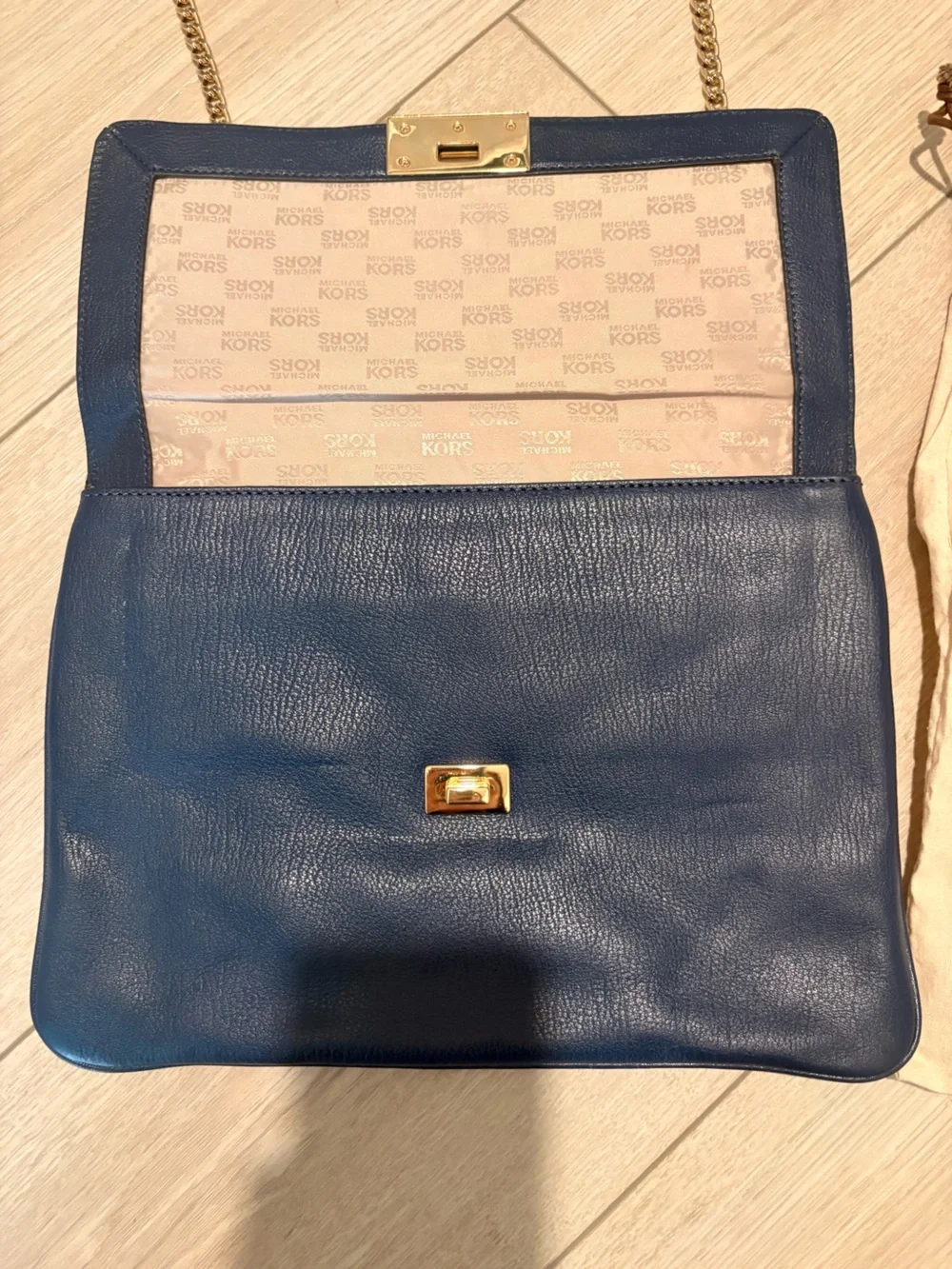 Michael Kors Navy Leather Crossbody with Gold Chain